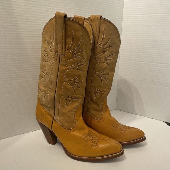 Vintage Frye Cowboy Boots Brown Suede Leather Western Pull-On Boots Size 7B - Picture 3 of 14